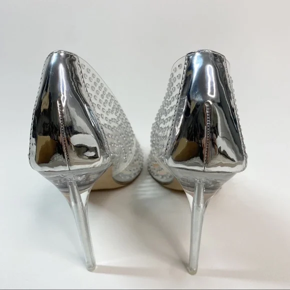 Steve Madden Women's Vala-r Heel in Rhinestone Crystal Silver Clear Pointed Toe - Picture 10 of 14